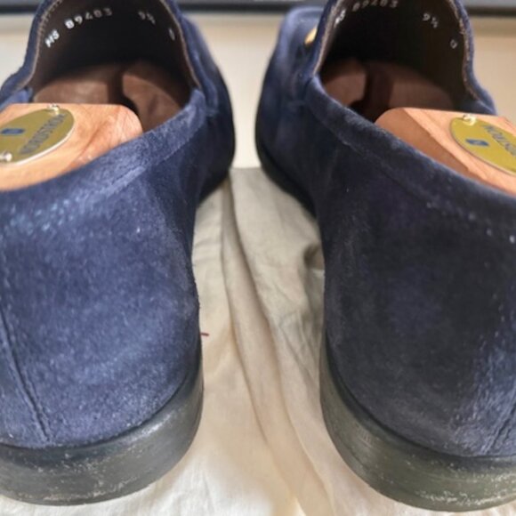 Men's SALVATORE FERRAGAMO Deep Navy Blue Suede Loafers, Gold, Sz US 9.5D, RT$795 - Picture 8 of 8